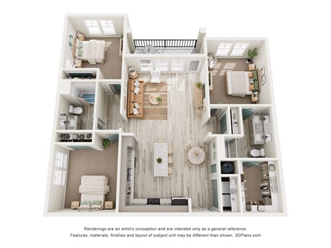 Three Bedroom Floor Plan at The Parker Leland, Leland, 28451  
